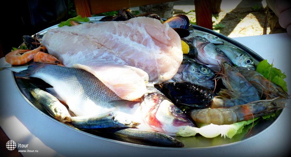 Свежие морепродукты на выбор в ресторане 