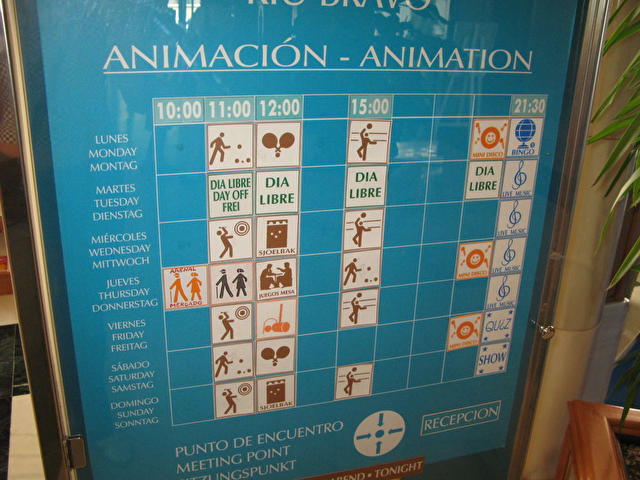 расписание анимации, RIU BRAVO, Испания