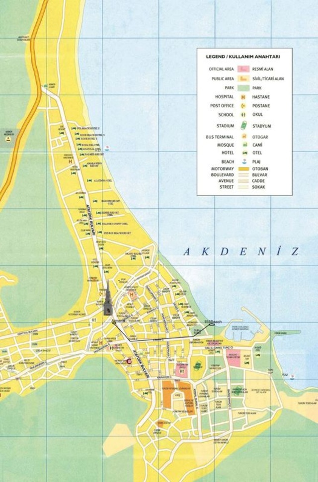 На карте показан путь от отеля до пляжа